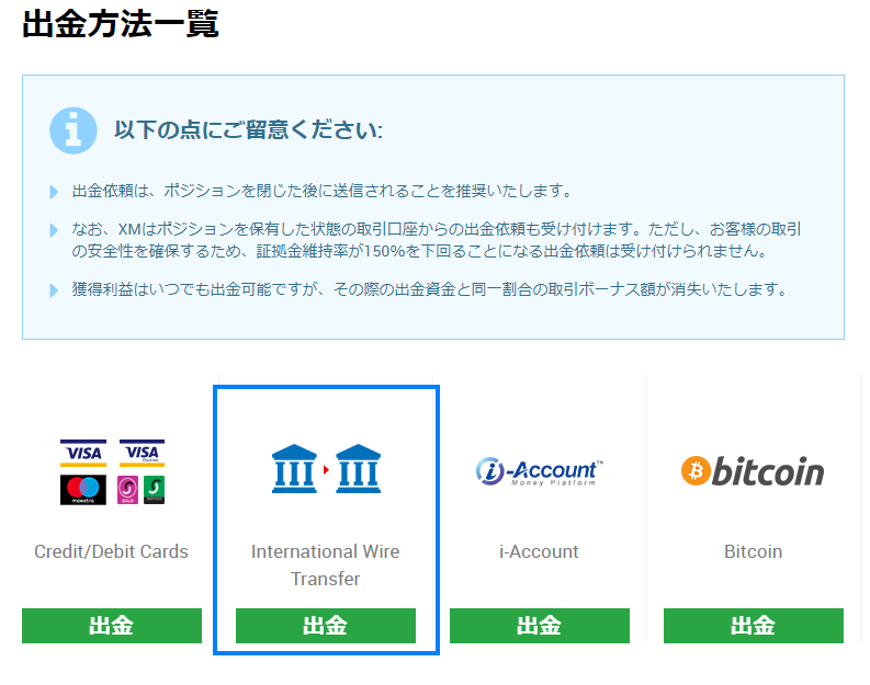 XM出金方法一覧ページ